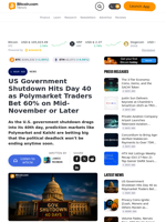 US Government Shutdown Hits Day 40 as Polymarket Traders Bet 60% on Mid-November or Later – Bitcoin News