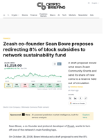 Zcash co-founder Sean Bowe proposes redirecting 8% of block subsidies to network sustainability fund