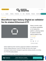 BlackRock taps Galaxy Digital as validator for its staked Ethereum ETF