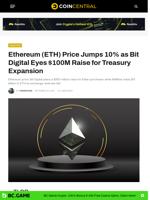 Ethereum (ETH) Price Jumps 10% as Bit Digital Eyes $100M Raise for Treasury Expansion - CoinCentral