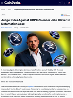Judge Rules Against XRP Influencer Jake Claver In Defamation Case