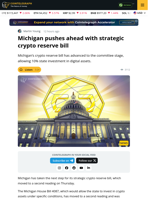 Michigan Crypto Reserve Bill Advances To Second Reading