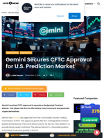 Gemini Secures CFTC Approval for U.S. Prediction Market | Live Bitcoin News