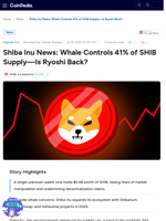 Shiba Inu News: Whale Controls 41% of SHIB Supply—Is Ryoshi Back?
