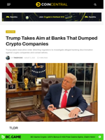 Trump Takes Aim at Banks That Dumped Crypto Companies - CoinCentral