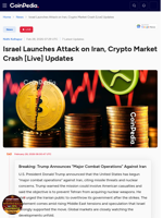 Israel Launches Attack on Iran, Crypto Market Crash Live Updates