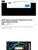 XRP Gets Unusual Investment From Hyperliquid Whale - U.Today