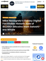 Mike Novogratz’s Galaxy Digital Facilitates Historic Sale of 80,000+ Bitcoins from Satoshi-era Whale | Live Bitcoin News