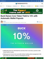 Buck Raises Core Token Yield to 10% with Automatic Wallet Payouts - TheNewsCrypto