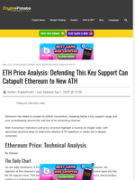 ETH Price Analysis: Defending This Key Support Can Catapult Ethereum to New ATH