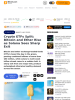Crypto ETFs Split: Bitcoin and Ether Rise as Solana Sees Sharp Exit – Markets and Prices Bitcoin News