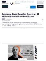 Coinbase Boss Doubles Down on $1 Million Bitcoin Price Prediction - U.Today