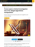 X Under Criminal Probe in France Over Algorithm Bias
