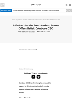 Inflation Hits the Poor Hardest, Bitcoin Offers Relief: Coinbase CEO