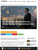 David Sacks Steps Down as White House Crypto and AI Czar | Live Bitcoin News