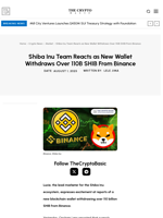 Shiba Inu Team Reacts as New Wallet Withdraws Over 110B SHIB From Binance