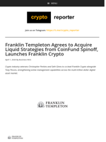 Franklin Templeton Agrees to Acquire Liquid Strategies from CoinFund Spinoff, Launches Franklin Crypto
