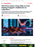 TRX Price Clears 7-Day SMA as Tron Deploys Paypal’s Stablecoin on LayerZero - Coinspeaker