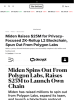 Miden Raises $25M for Privacy-Focused ZK-Rollup L2 Blockchain, Spun Out From Polygon Labs - 