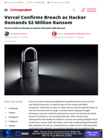 Vercel Confirms Breach as Hacker Demands $2 Million Ransom - Coinspeaker