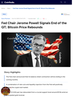 Fed Chair Jerome Powell Signals End of Its QT; Bitcoin Price Rebounds
