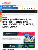 Price predictions 9/24: BTC, ETH, XRP, BNB, SOL, DOGE, ADA, HYPE, LINK, AVAX - The Crypto News Wire