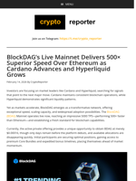 BlockDAG's Live Mainnet Delivers 500× Superior Speed Over Ethereum as Cardano Advances and Hyperliquid Grows