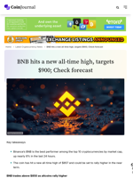BNB hits a new all-time high, targets $900; Check forecast