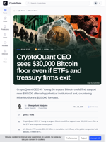 CryptoQuant CEO sees $30,000 Bitcoin floor even if ETFs and treasury firms exit