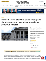 Banks borrow £123B in Bank of England short-term repo operation, smashing previous records