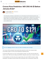 Cronos Price Prediction: Will CRO Hit $1 Before January Ends?