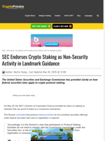 SEC Endorses Crypto Staking as Non-Security Activity in Landmark Guidance