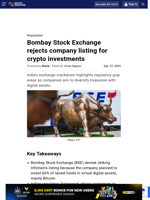 Bombay Stock Exchange rejects company listing for crypto investments