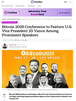 Bitcoin 2025 Conference to Feature U.S. Vice President JD Vance Among Prominent Speakers