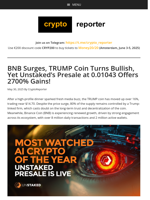Unstaked Offers 2700% ROI, BNB & TRUMP Coin Turn Bullish