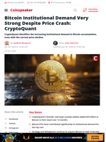 Bitcoin Institutional Demand Very Strong Despite Price Crash: CryptoQuant - Coinspeaker