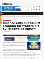 Binance rolls out $400M program for traders hit by Friday’s downturn - The Crypto News Wire