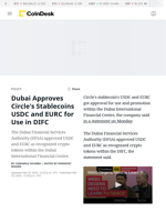 Circle Stablecoins USDC and EURC Approved for Use Under Dubai's Crypto Regime