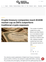 Crypto treasury companies reach $340B market cap as DATs outperform traditional crypto exposure