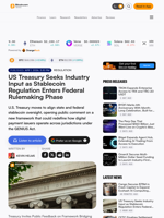 US Treasury Seeks Industry Input as Stablecoin Regulation Enters Federal Rulemaking Phase – Regulation Bitcoin News