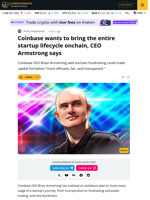 Coinbase CEO: Entire Startup Lifecycle to Move Onchain