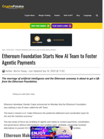 Ethereum Foundation Starts New AI Team to Foster Agentic Payments