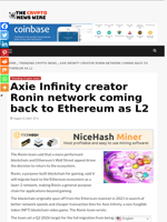 Axie Infinity creator Ronin network coming back to Ethereum as L2 - The Crypto News Wire