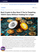 Best Crypto to Buy Now if You’re Targeting 1500% Gains Without Holding For Longer