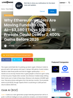 Why Ethereum Holders Are Moving Funds to Ozak AI—$3,880 ETH vs $0.012 AI Presale Could Deliver 2,400% Gains Before 2026 | Live Bitcoin News