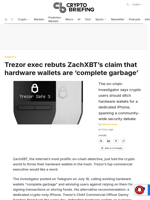 Trezor exec rebuts ZachXBT's claim that hardware wallets are 'complete garbage'