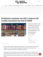 Prediction markets see 92% chance US avoids recession by end of 2026