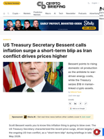 US Treasury Secretary Bessent calls inflation surge a short-term blip as Iran conflict drives prices higher