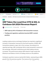 XRP Takes the Lead Over ETH & SOL in Coinbase Q4 Report
