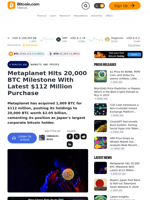 Metaplanet Hits 20,000 BTC Milestone With Latest $112 Million Purchase – Markets and Prices Bitcoin News